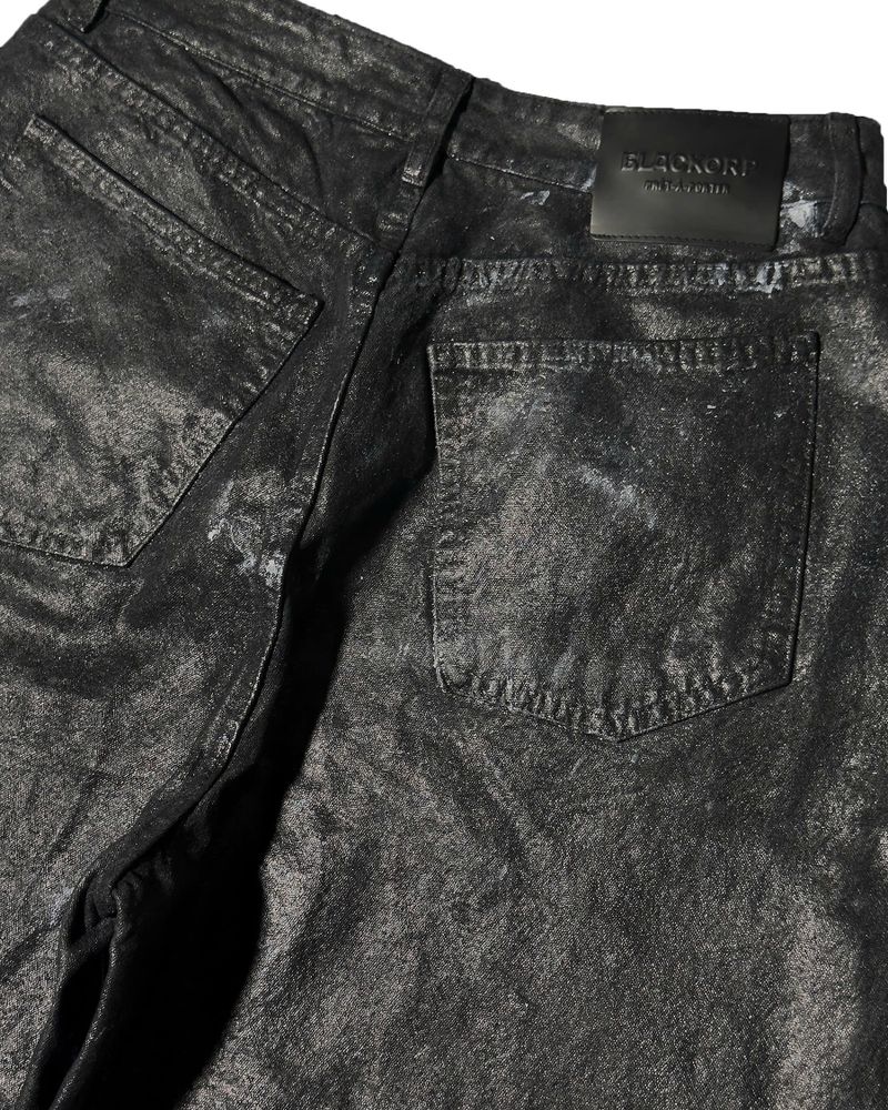 Black coated wide pants
