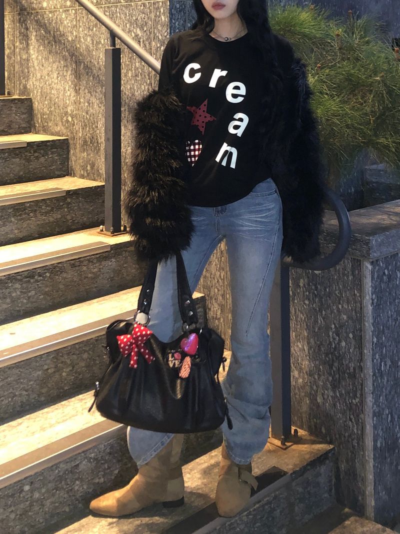 Cream Star Heart Long Sleeve