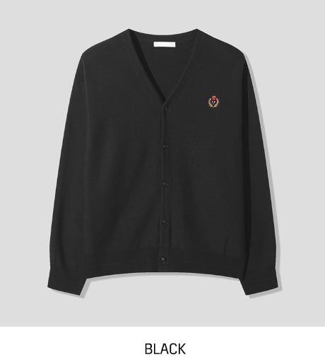 Clash waffle embroidery v-neck cardigan