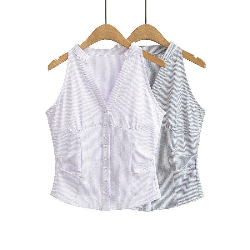 Erin Stripe Button Blouse Vest 231646445