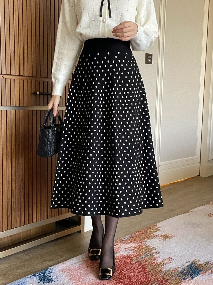 Lua Dot Knit Banding Flare Skirt