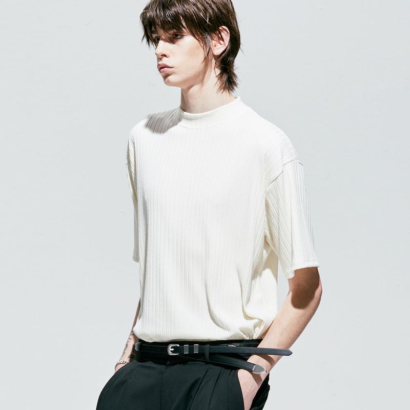 2way rib mock neck t-shirt ivory