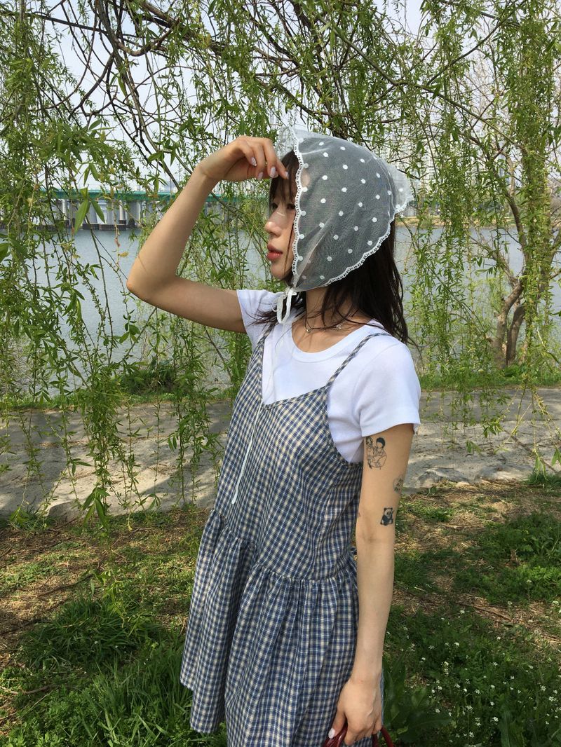 Plaid back strap one piece (2color)