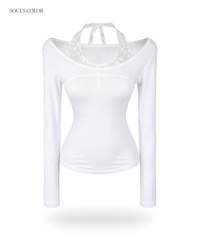 Lace Halter Button Top (3color)