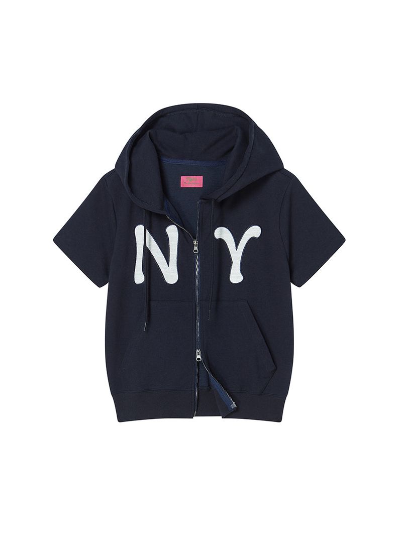 NY APLIQUE SS HOOD ZIP UP NAVY