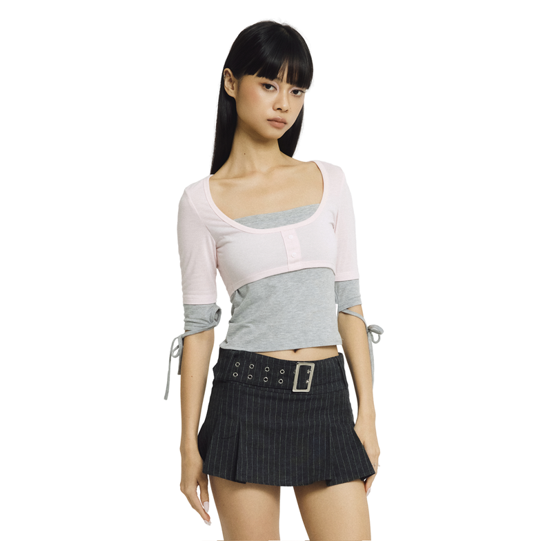 LAYERED CAKE TEE  [GREY-PINK]