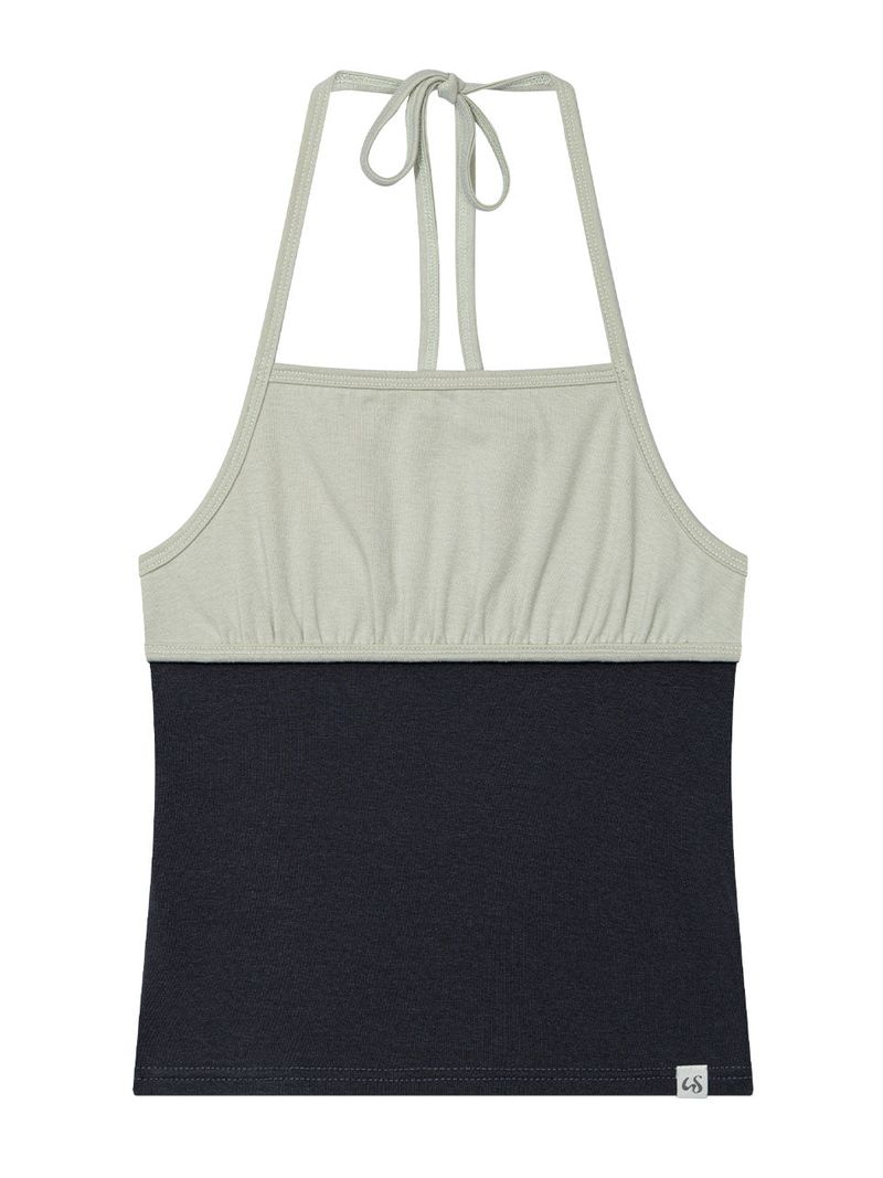 SHIRRING CONTRAST TANK TOP(MINT)
