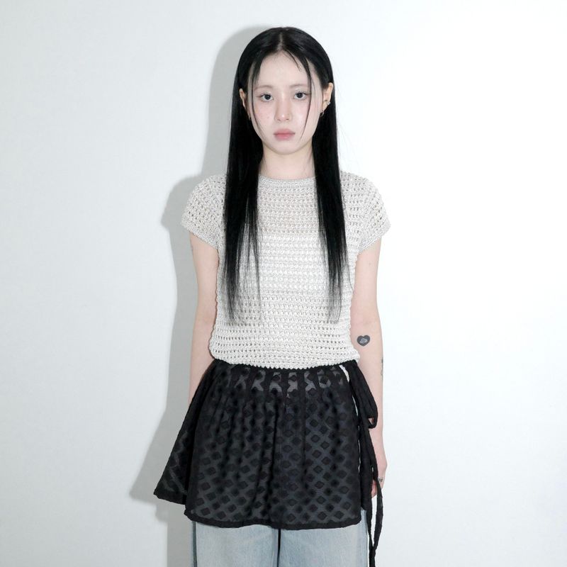 Voluminous sheer wrap skirt _ black
