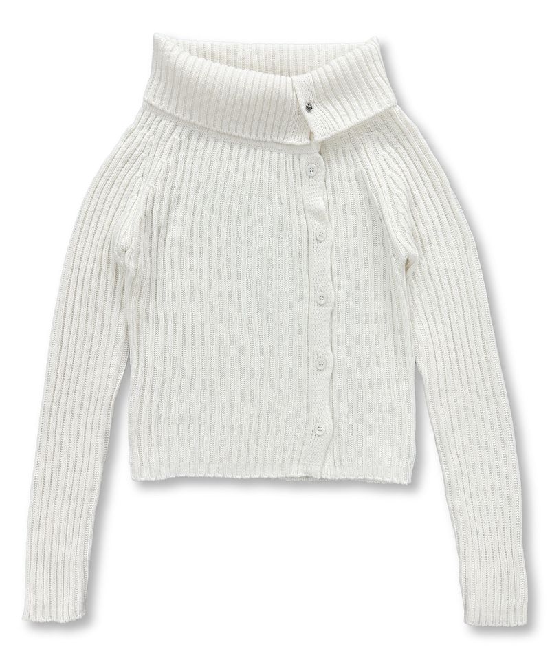 High Neck Side Button Cardigan_Ivory