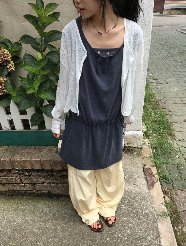 Grine Pigment String Layered Sleeveless One Piece