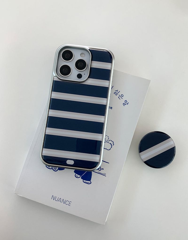 [MADE]ストライプアイボリー シルバー エポキシバンパー iPhoneケース
