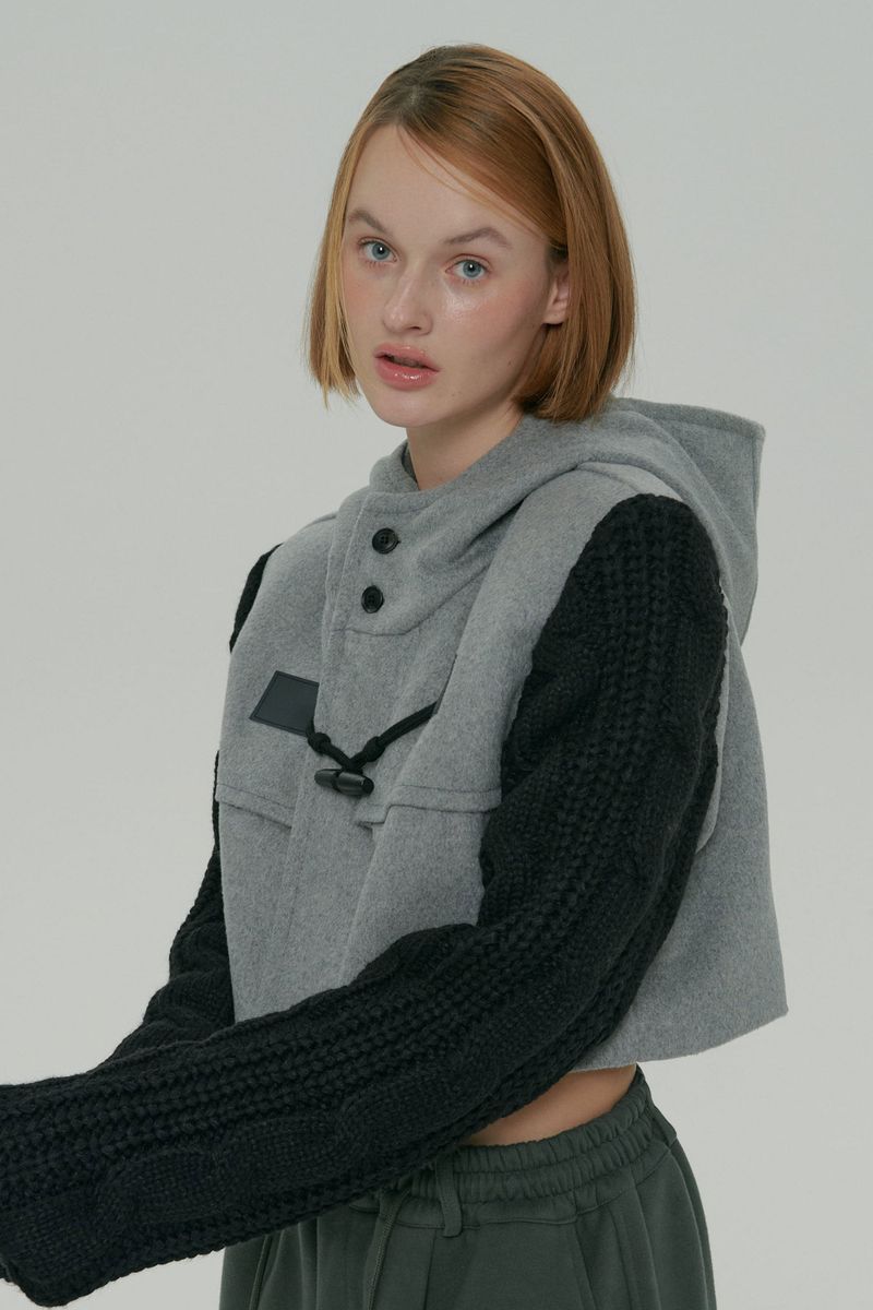 WOOL KNIT DUFFLE COAT / GRAY