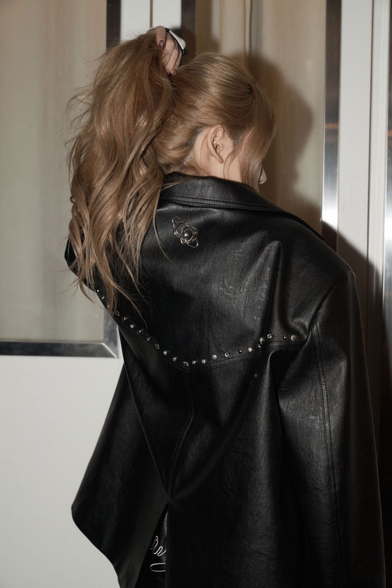 stud leather jacket - black