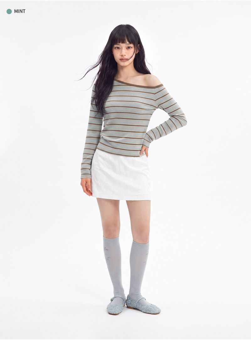 STRIPE OFF-SHOULDER TOP [MINT]