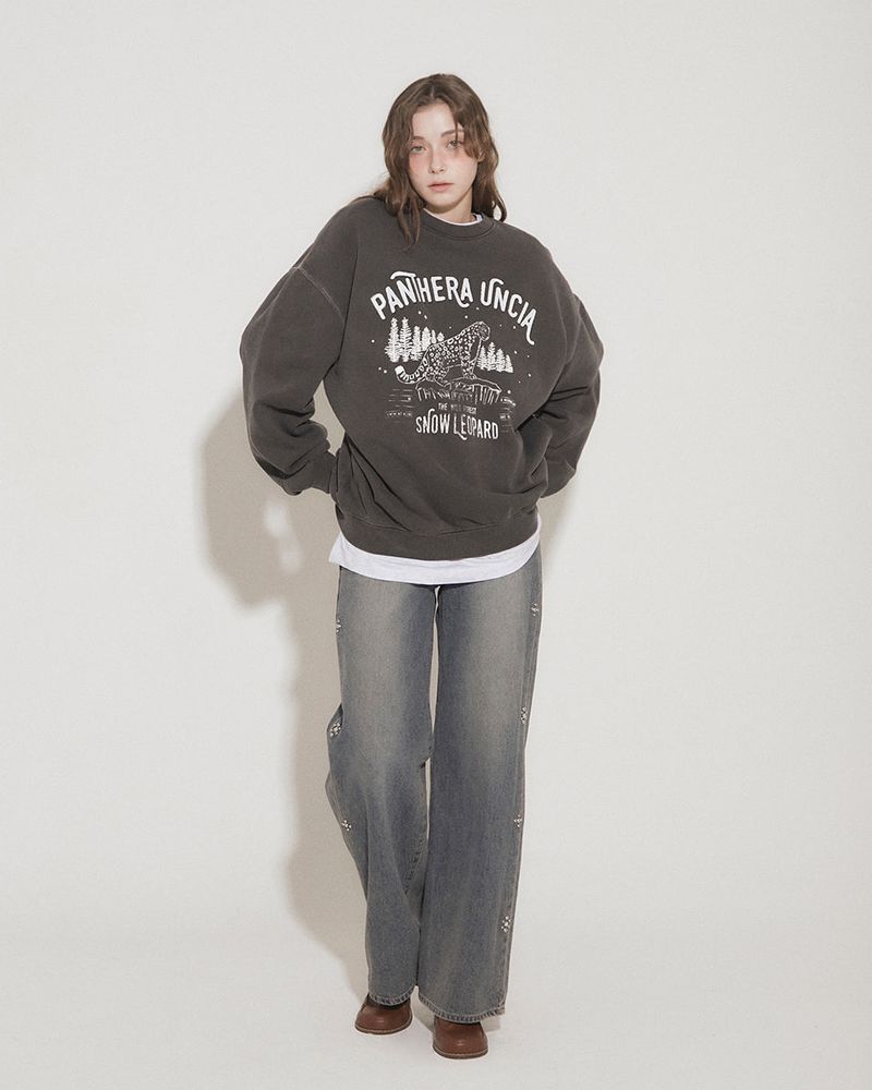 STUDS BRUSHED LINING STRAIGHT LEG JEANS [BLUE]