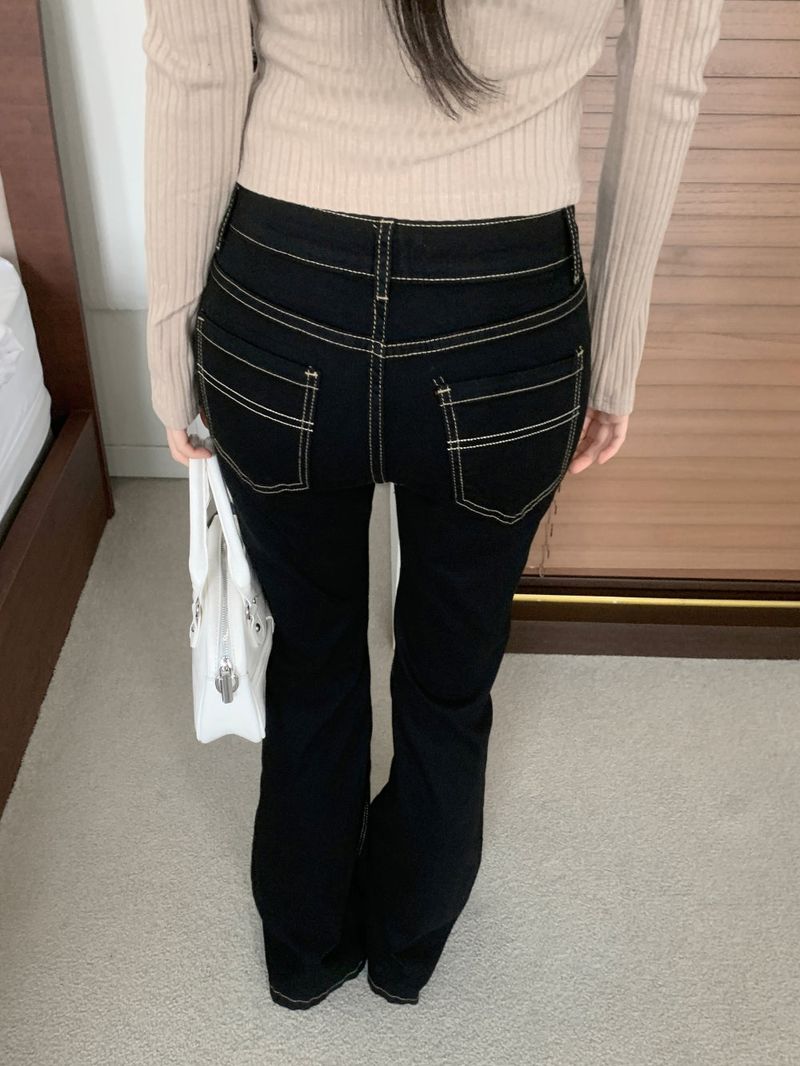Pilot Line Yellow Stitch Low-rise Bootcut Pants