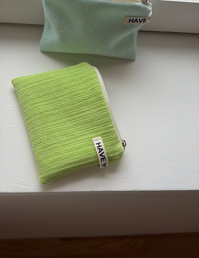 Corduroy flat pouch - light green , S size