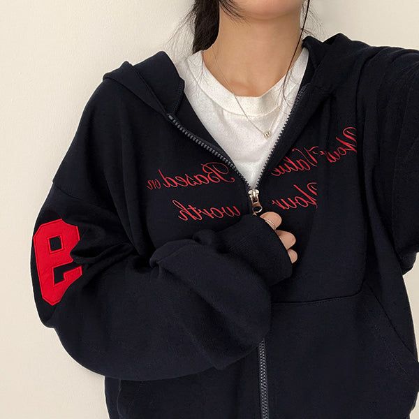 Crew Number Patch Two-Way Overfit Hooded Zip-Up