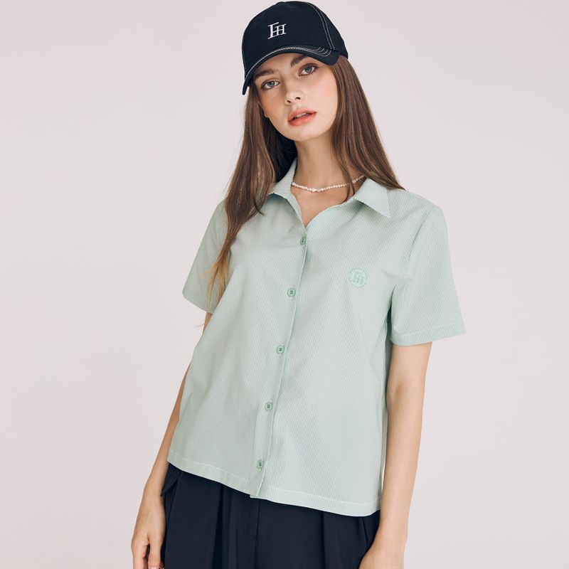 FREIHEIT（フライハイト）の「SEERSUCKER STRIPE SHIRT(GREEN)（Tops）」