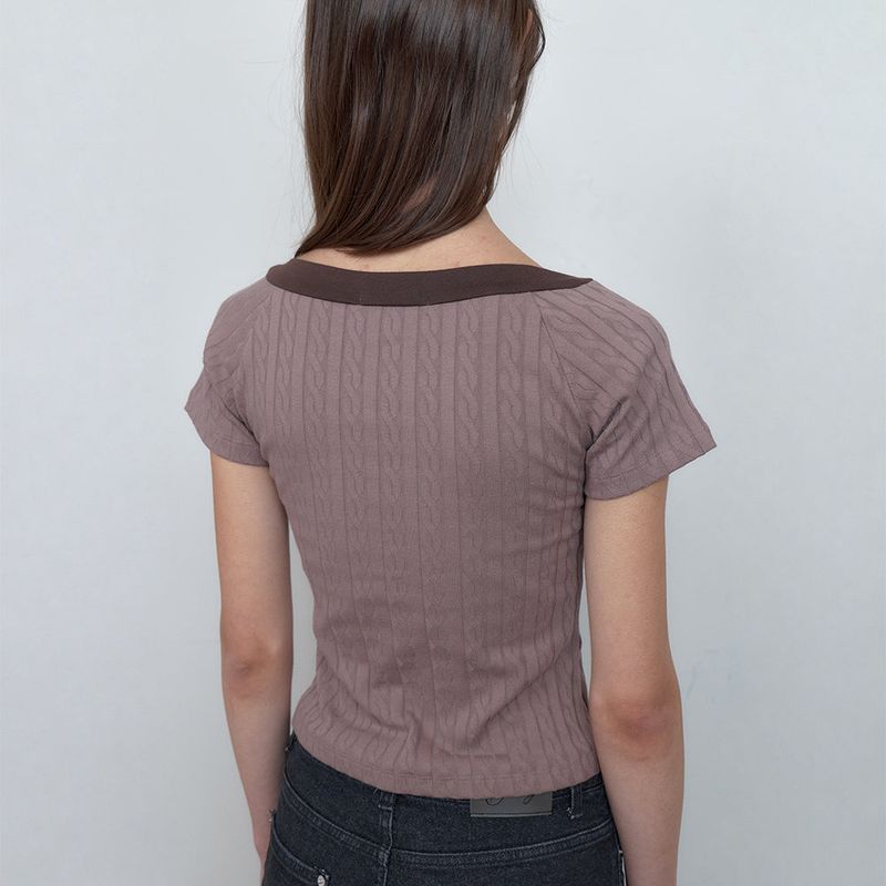 C CABLE BOAT-NECK T-SHIRT_BROWN