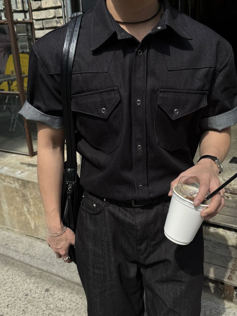 Leaf denim western short sleeve shirt