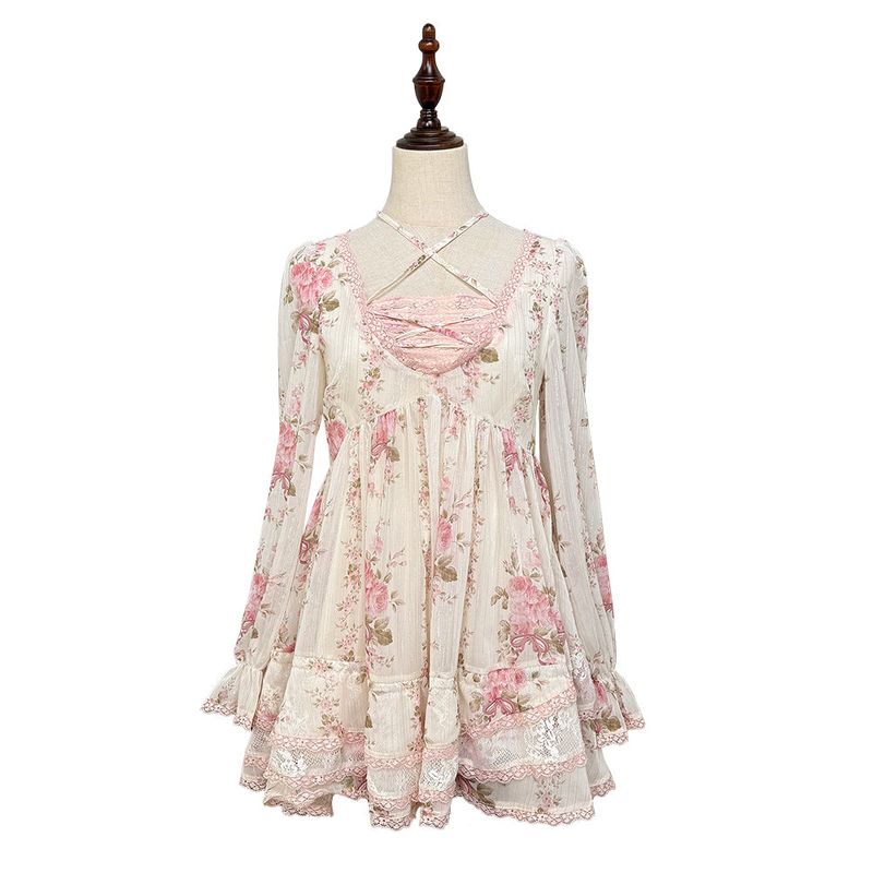 Rose Island-アフターザレイン フラワールーム シルクシフォン スリム ロングワンピース 2WAYドレス