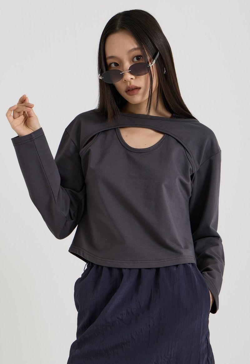 vadefy（ベイディフィー）の「Cotton Layered Long Sleeve T-Shirt, Charcoal（Tops）」