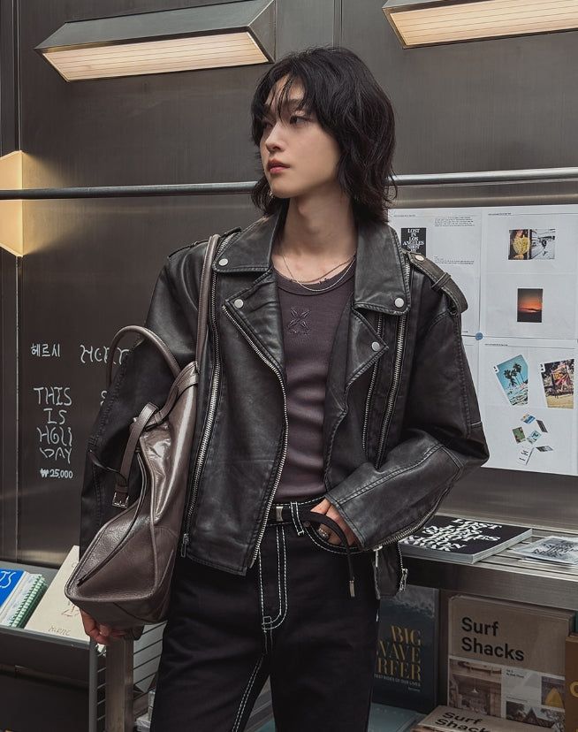 Ale Vintage Washed Crop Rider Jacket