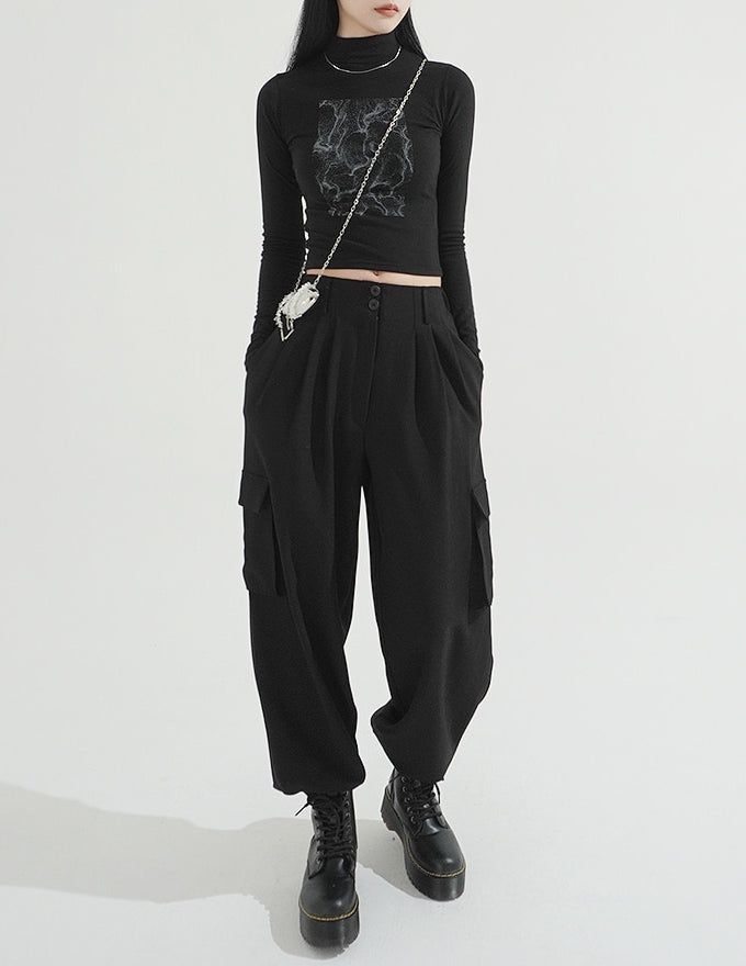 Half Turtleneck Sandy Slim-fit Crop LS Top