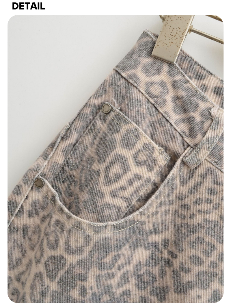 Leopard wide cotton casual pants