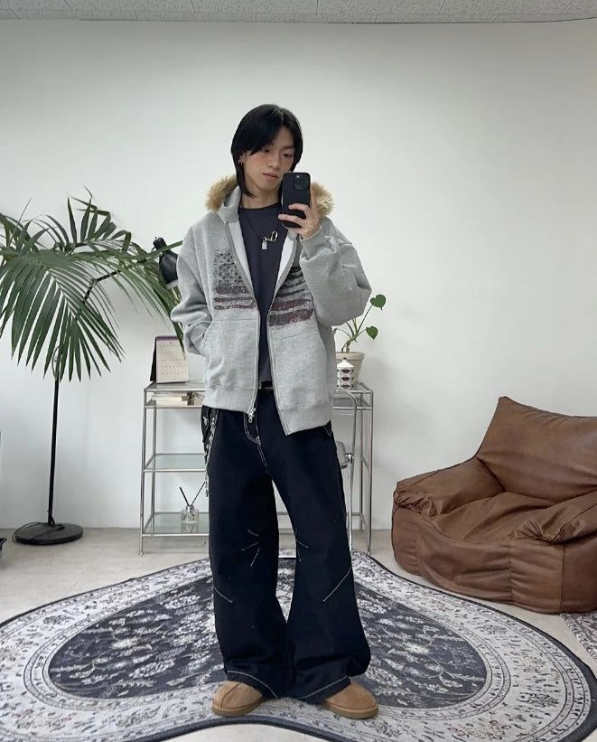 Rain Flag Fur Brushed Hood Zip-Up