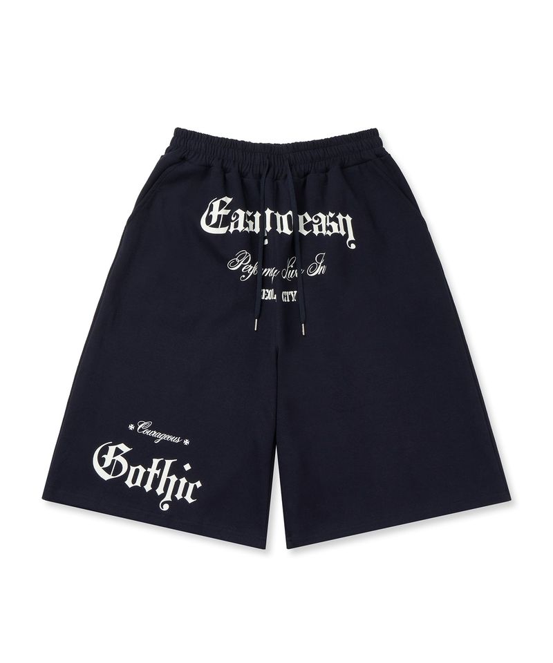 Gothic lettering Bermuda sweatpants - Navy