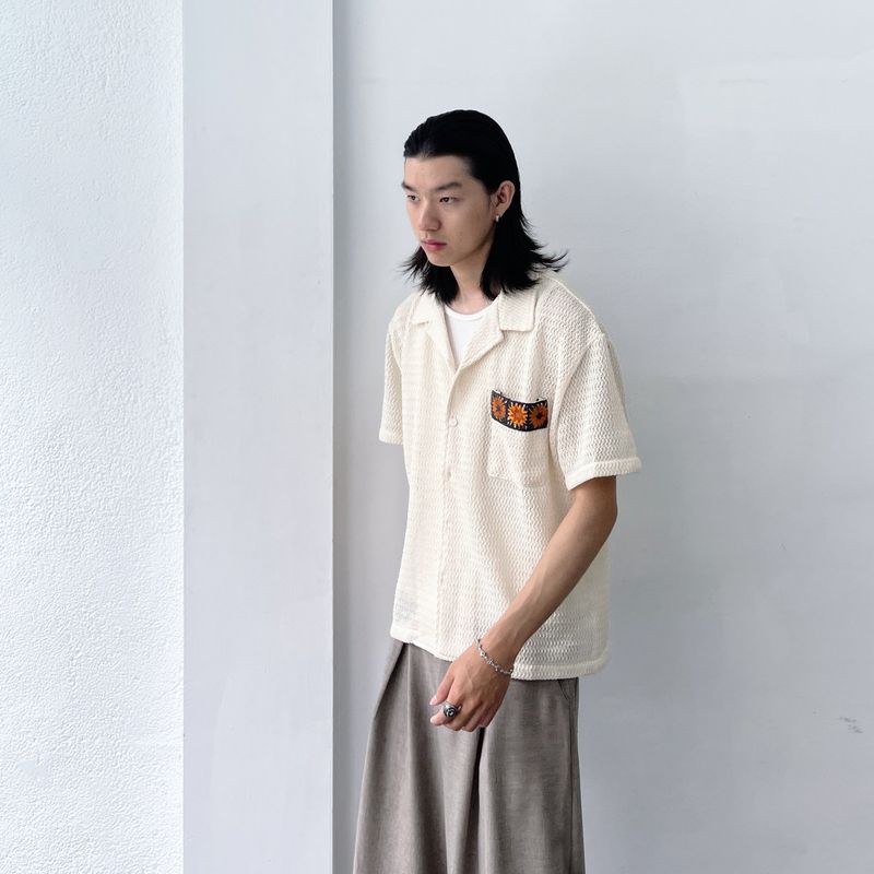 Textured Patch Pocket Short Sleeve Shirt