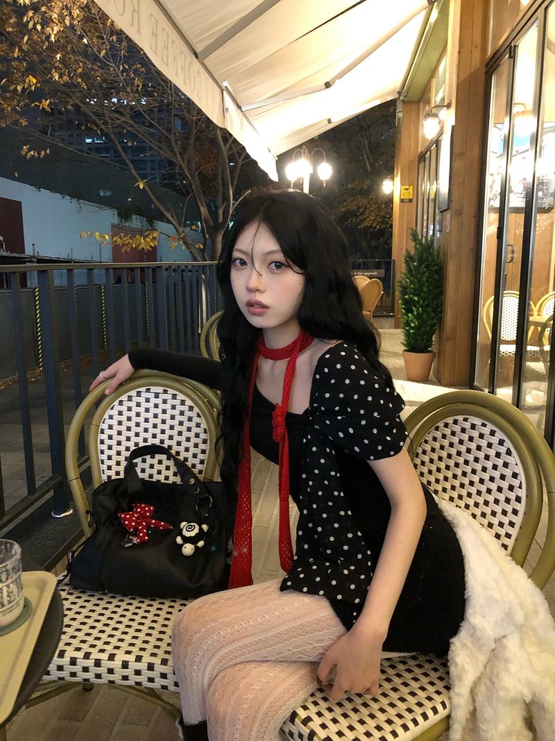 Red Rose pin + knit scarf