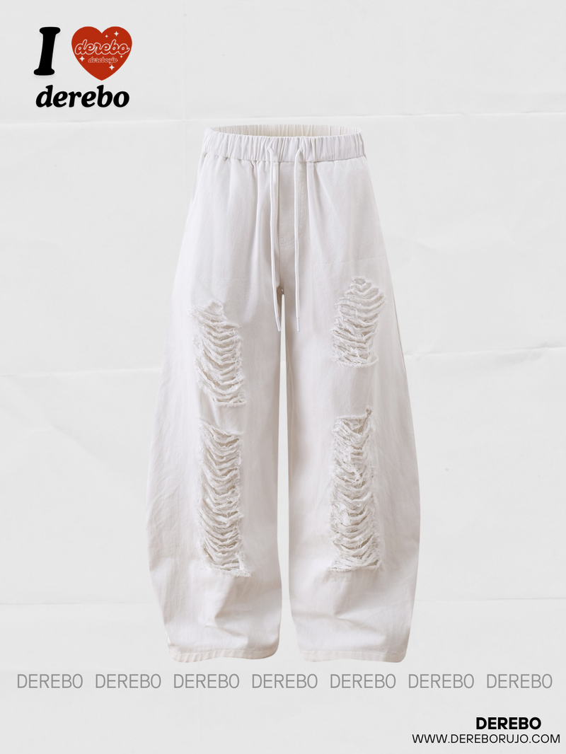 Back lettering banding wide casual pants