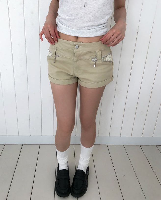 Loopen Lace Zipper Roll-up Shorts