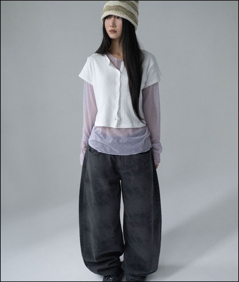 Edit crop frill half cardigan