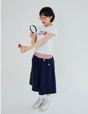 CHECK BANDING BERMUDA PANTS - NAVY