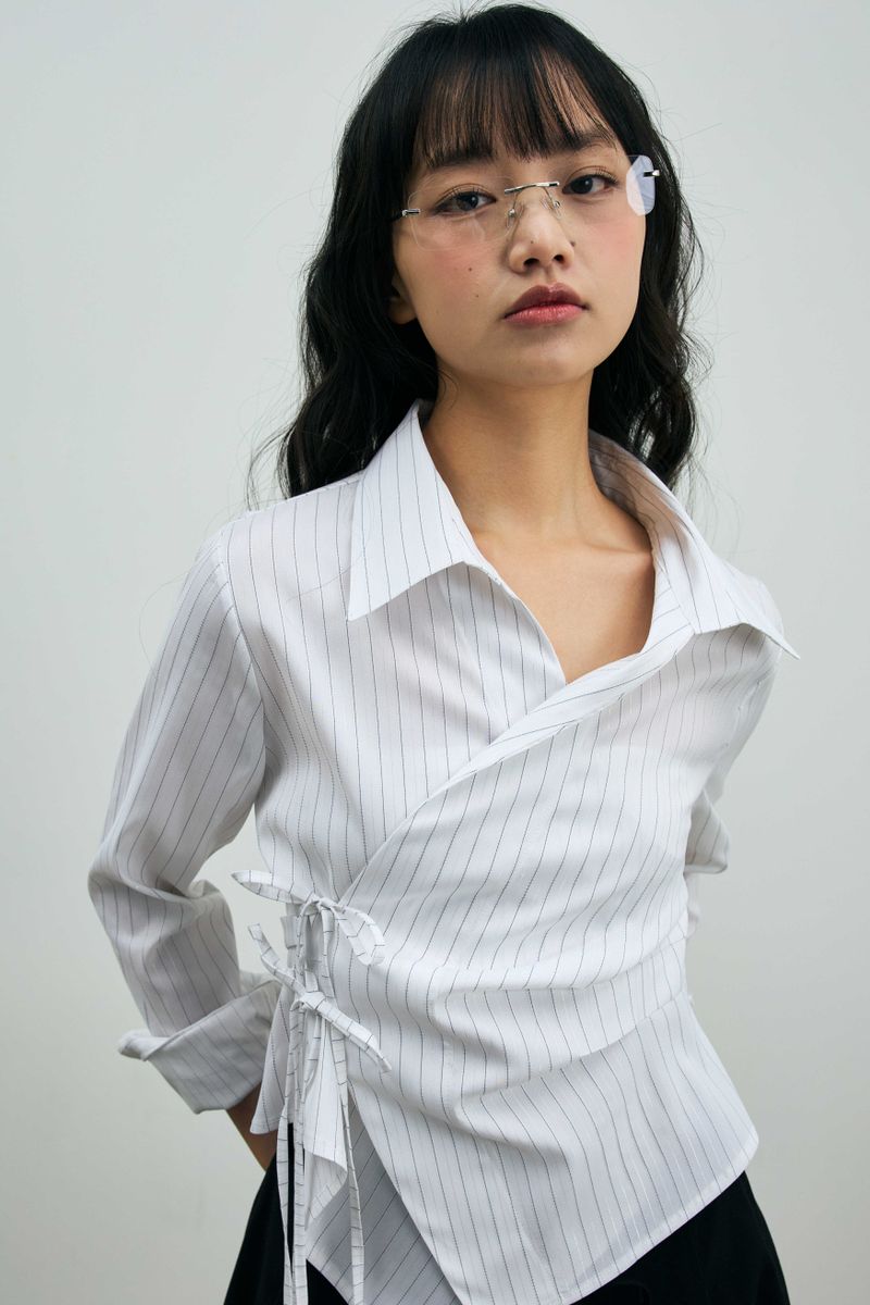 EVE STRIPE WRAP SHIRT / WHITE
