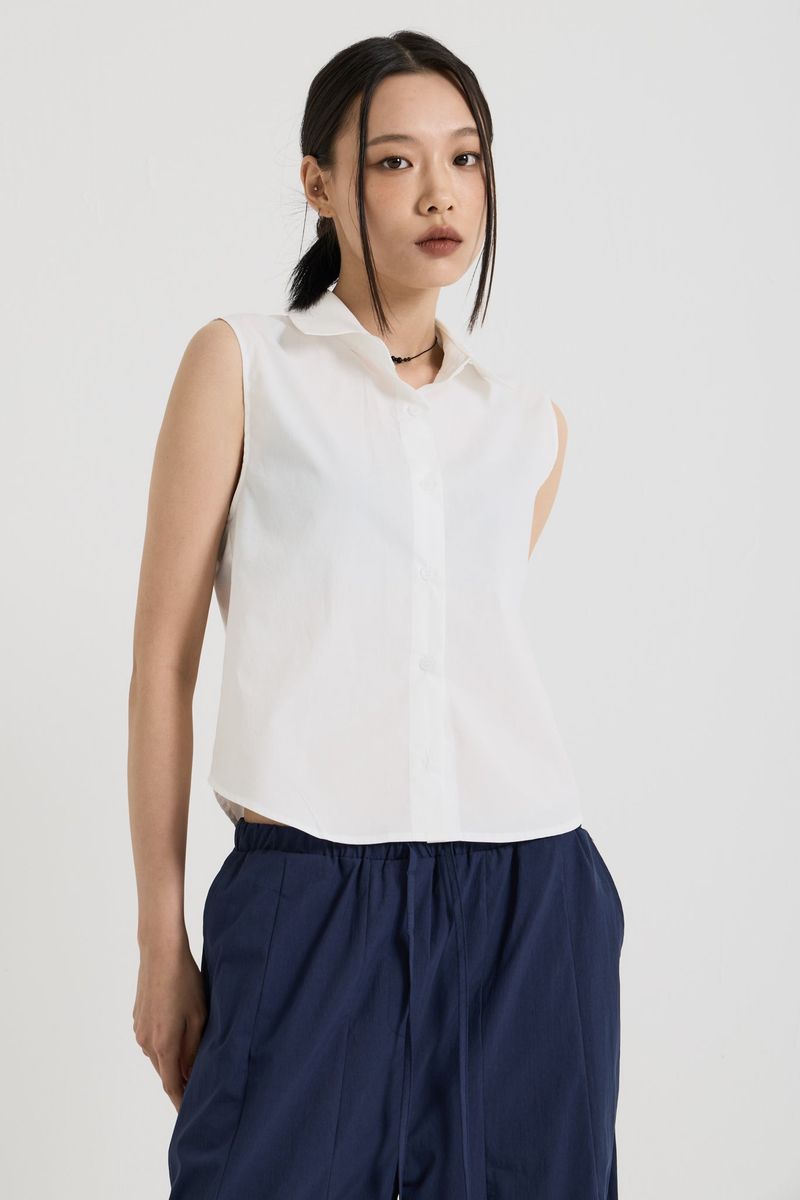 Cotton sleeveless shirt, White