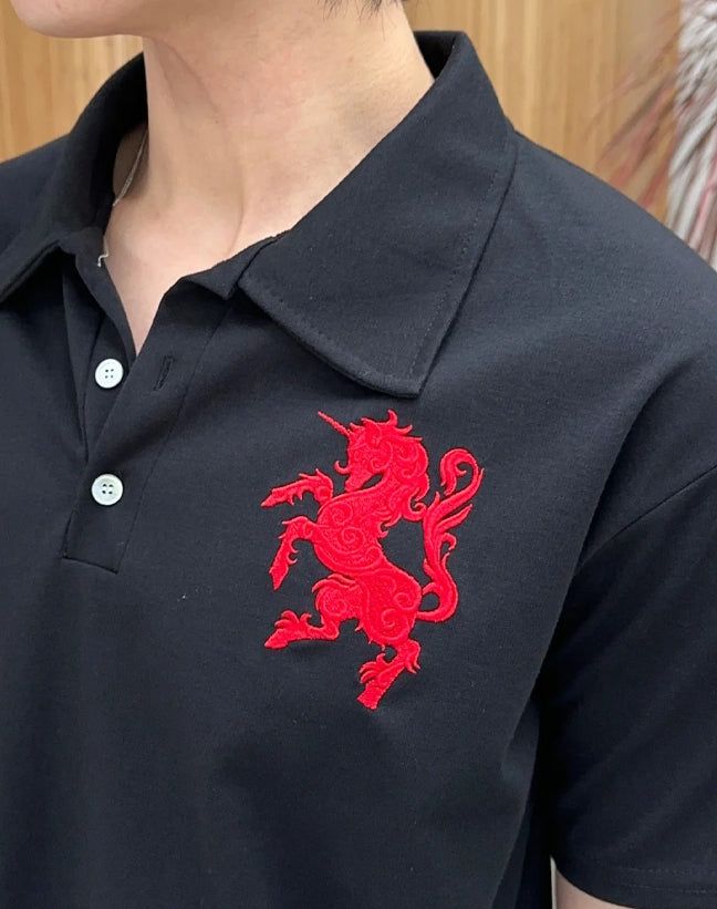 Veil Horse Emblem Collared Short Sleeve Tee