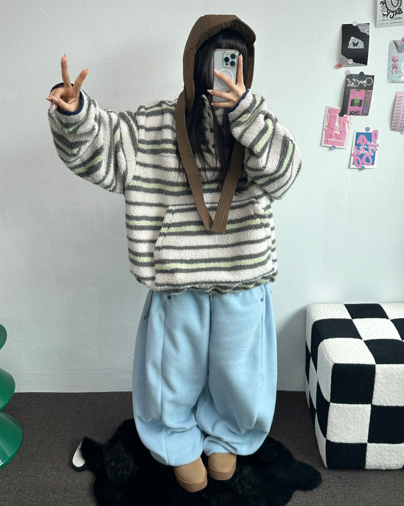 BOTH-SIDES FLEECE SNAP LONG PANTS 🧸🩵🤍6COLOR