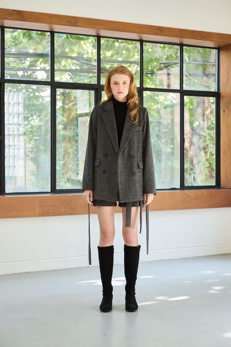 CLASSY HERRINGBONE WOOL JACKET / CHARCOAL