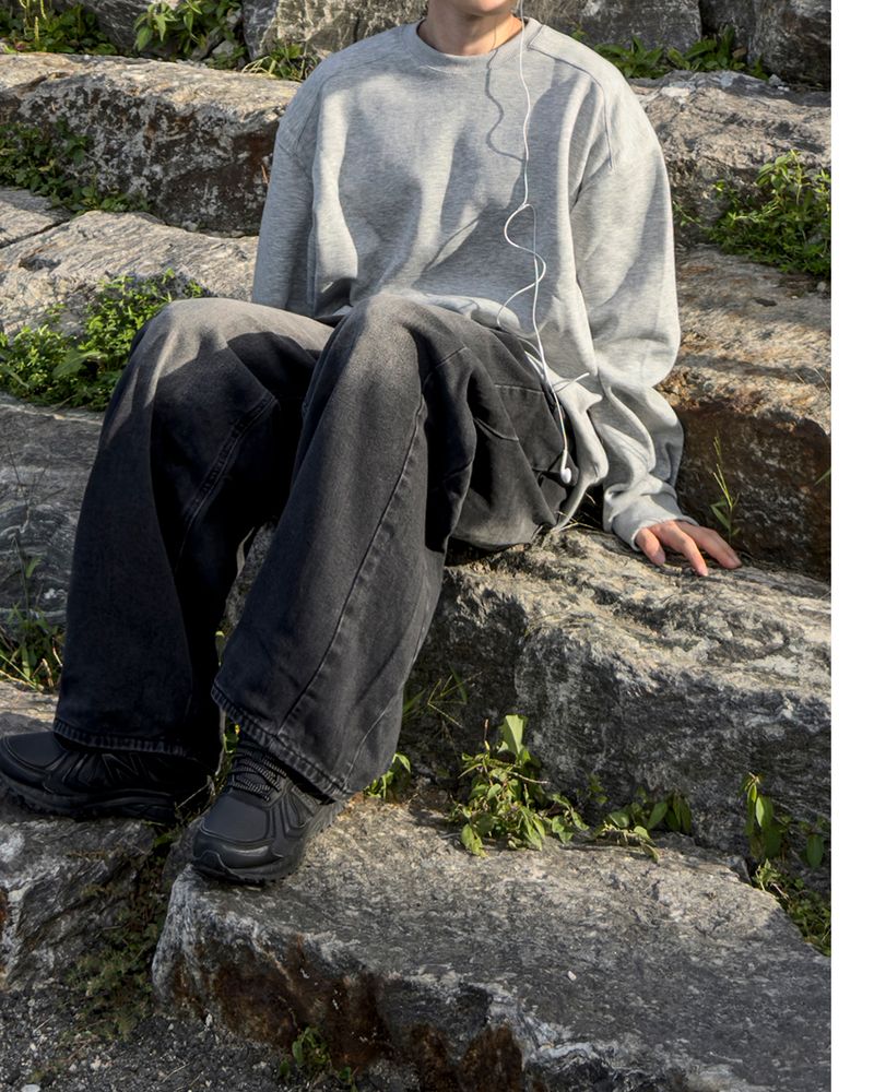 Mech side tuck wide denim pants