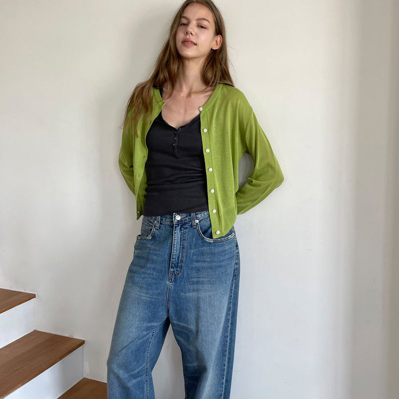 Summer Linen Round Neck Cardigan_Olive
