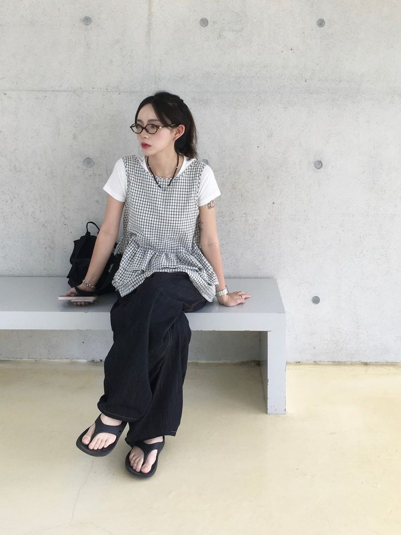 Mori Check Frill 2-Way Blouse (2c)