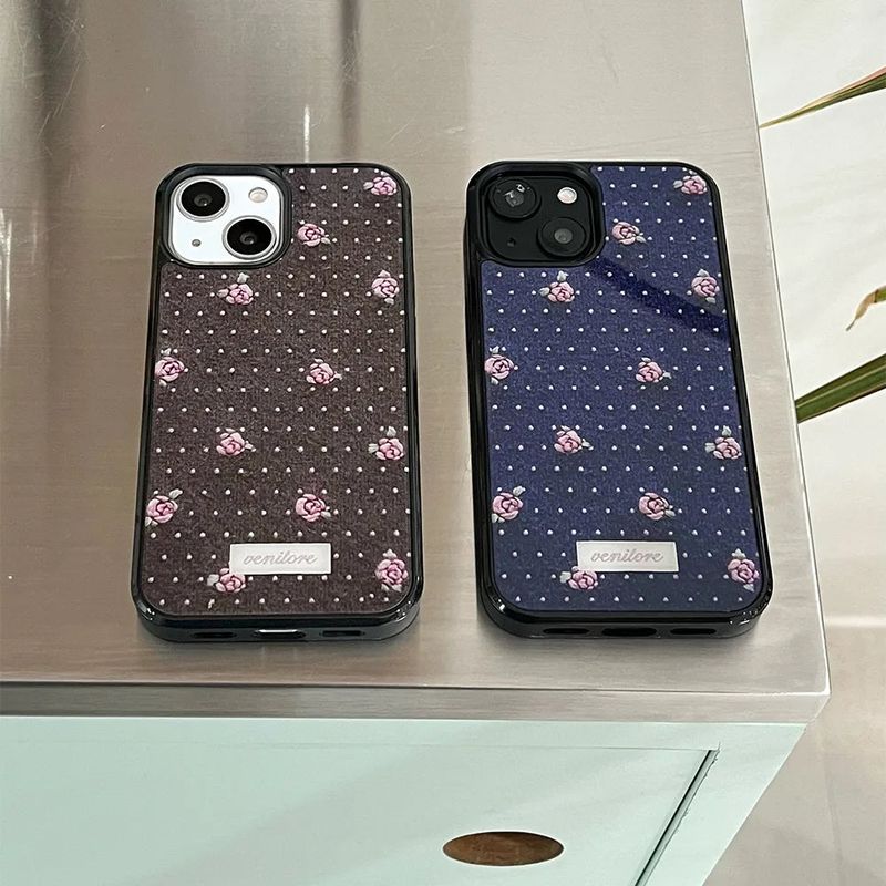 [MADE][グラスバンパーケース]パラ刺繍ニットケース ローズ刺繍ニットケース ネイビー