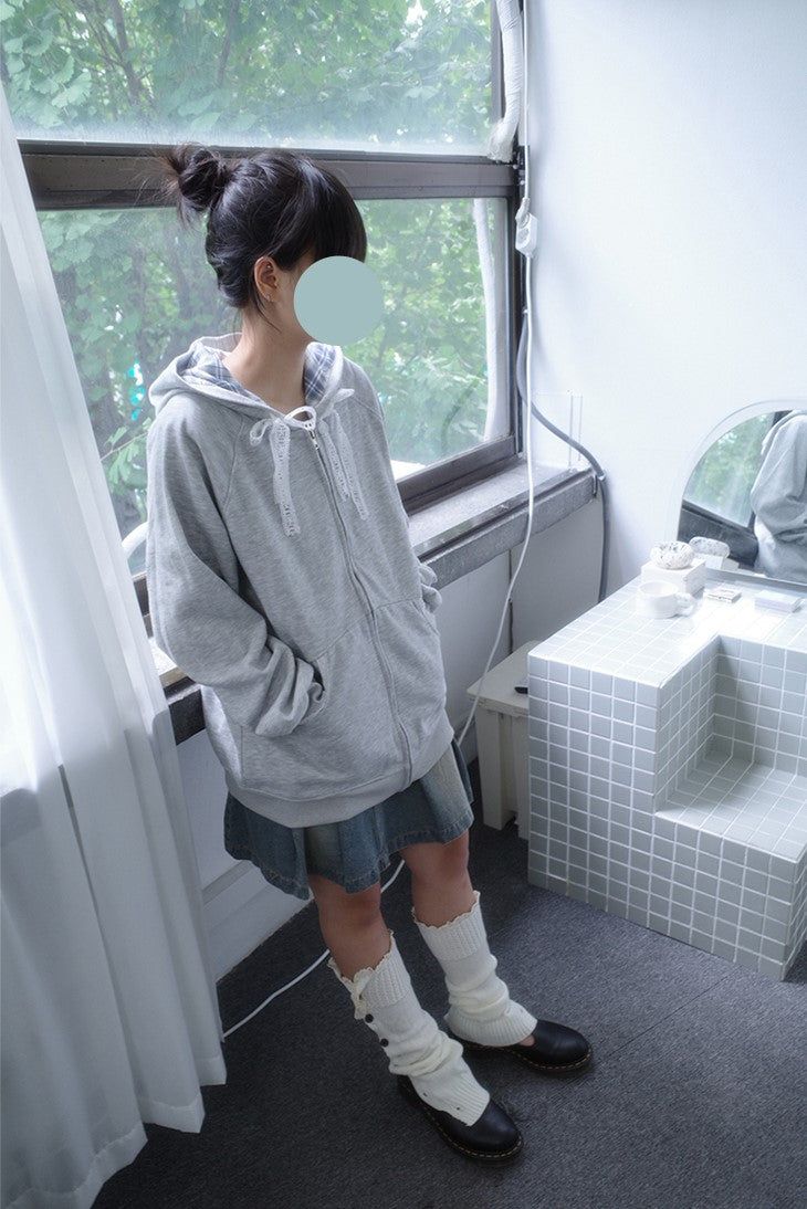 Petite Check Hooded Zip-Up
