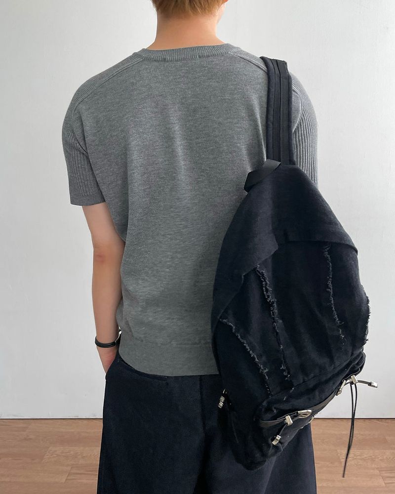 Needle Henley Neck Short Sleeve Knit