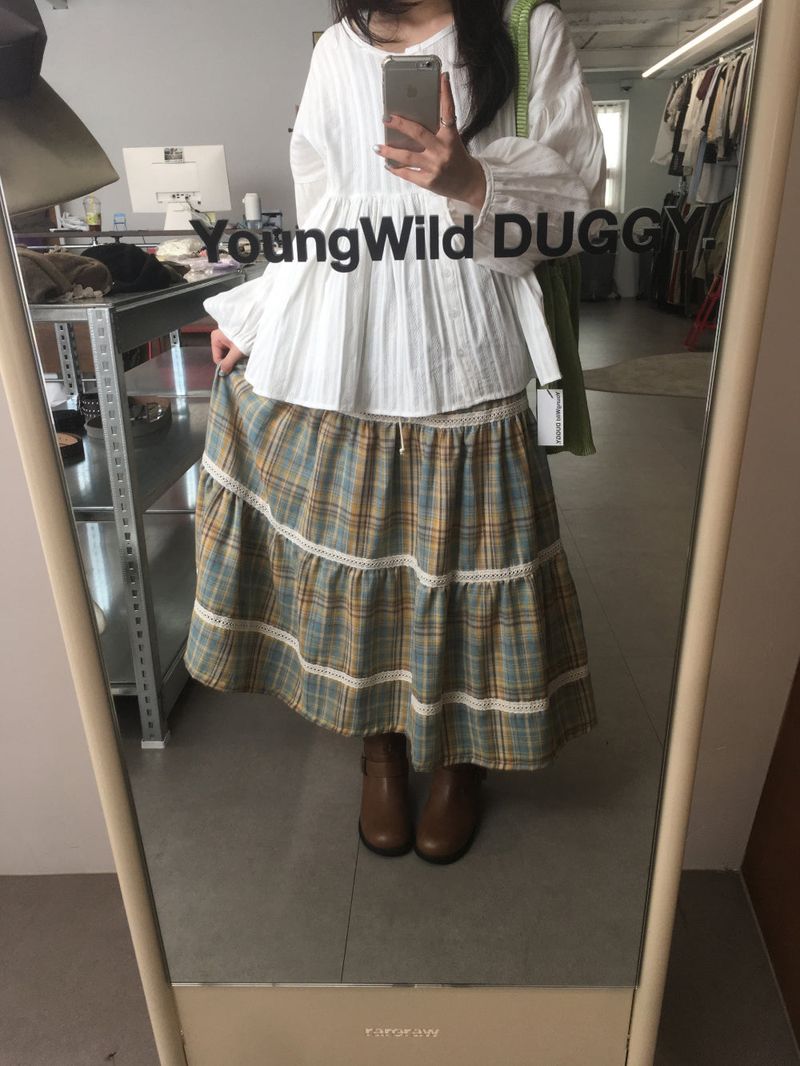 Eden check long skirt (2color)